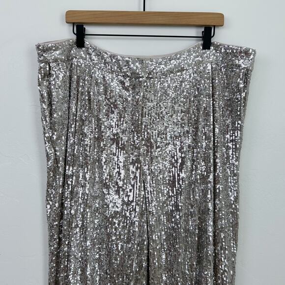 Express Silver Sequin Cropped High-Rise Wide Leg Pants - Picture 7 of 15
